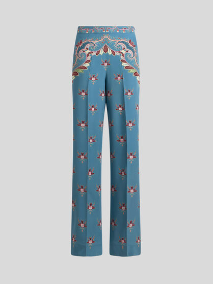SILK TROUSERS WITH PLACED PRINT