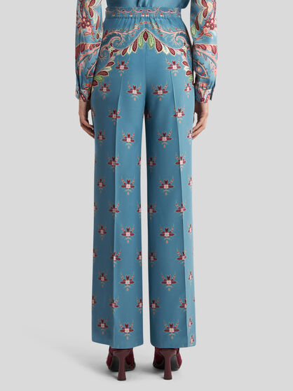 SILK TROUSERS WITH PLACED PRINT