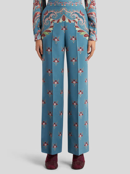 SILK TROUSERS WITH PLACED PRINT