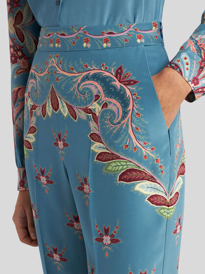 SILK TROUSERS WITH PLACED PRINT