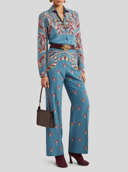 SILK TROUSERS WITH PLACED PRINT