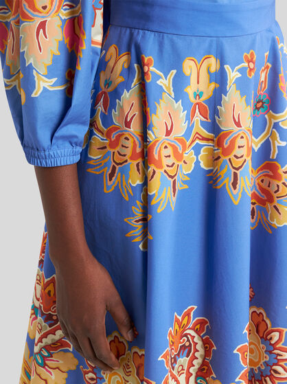 PRINTED POPLIN MIDI SKIRT