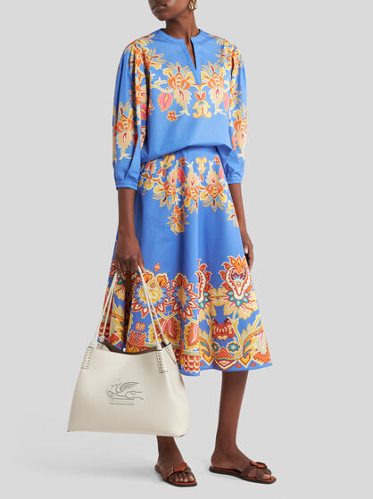 PRINTED POPLIN MIDI SKIRT