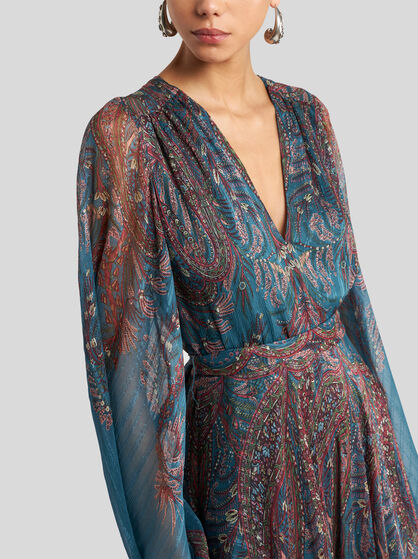FLORAL PAISLEY LONG SILK DRESS