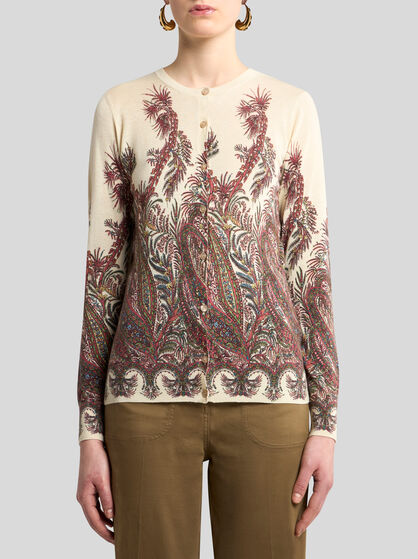 SILK AND CASHMERE CARDIGAN WITH PLACED PRINT