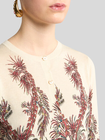 SILK AND CASHMERE CARDIGAN WITH PLACED PRINT