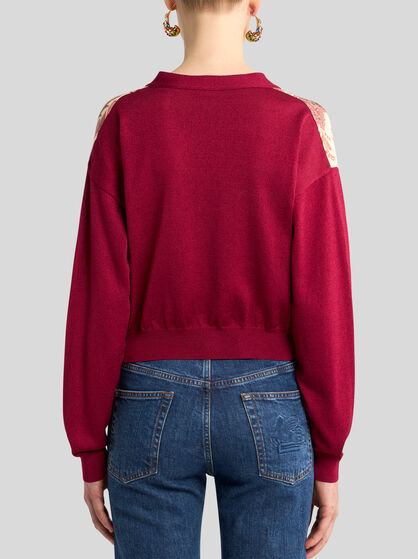 CROPPED CARDIGAN WITH PRINTED INSERT