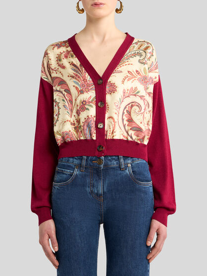 CROPPED CARDIGAN WITH PRINTED INSERT