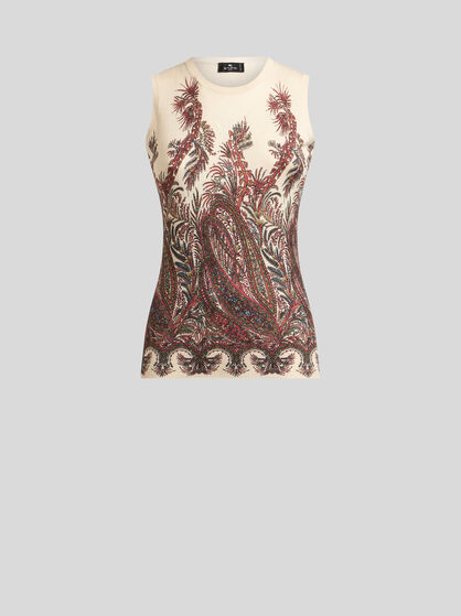SILK AND CASHMERE TOP WITH PLACED PRINT