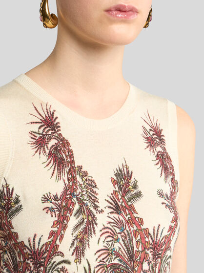 SILK AND CASHMERE TOP WITH PLACED PRINT