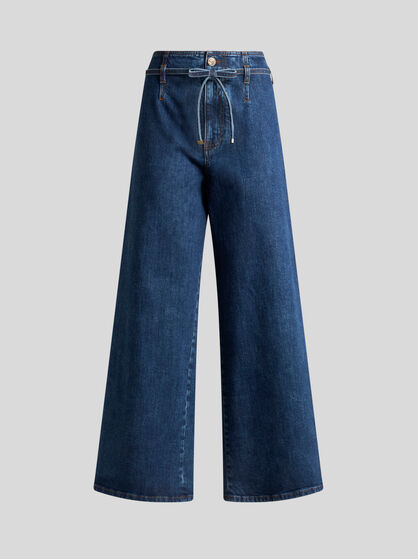 CULOTTE JEANS WITH BELT AND EMBROIDERY