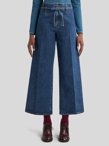 CULOTTE JEANS WITH BELT AND EMBROIDERY