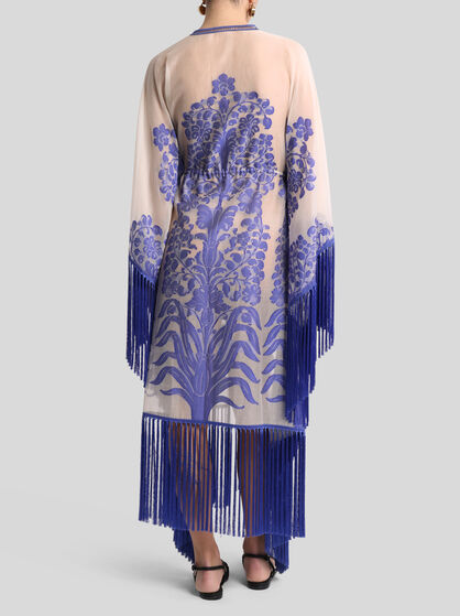 JACQUARD KAFTAN WITH FRINGING