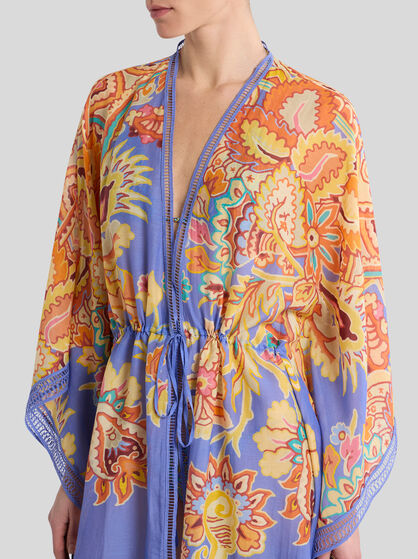 COTTON AND SILK KAFTAN WITH PRINT