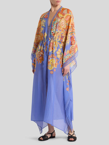 COTTON AND SILK KAFTAN WITH PRINT
