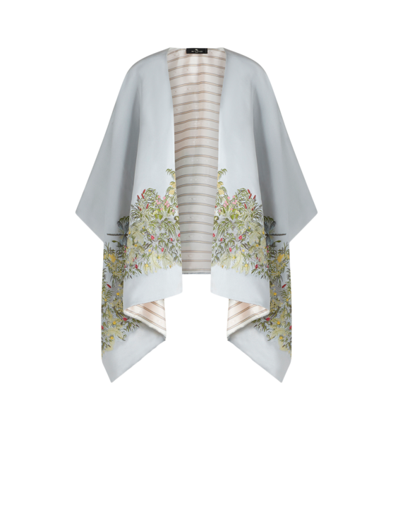 Etro Embroidered Satin Cape In Grey