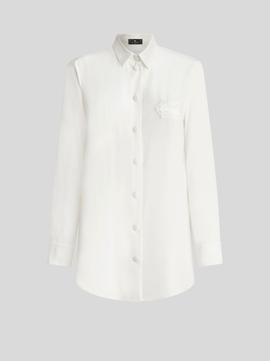 Shop Etro Crêpe De Chine Shirt With Embroidered Pegaso In White