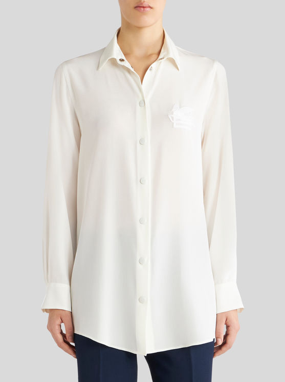 Shop Etro Crêpe De Chine Shirt With Embroidered Pegaso In White