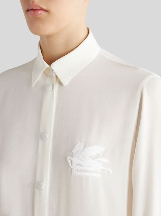 Shop Etro Crêpe De Chine Shirt With Embroidered Pegaso In White