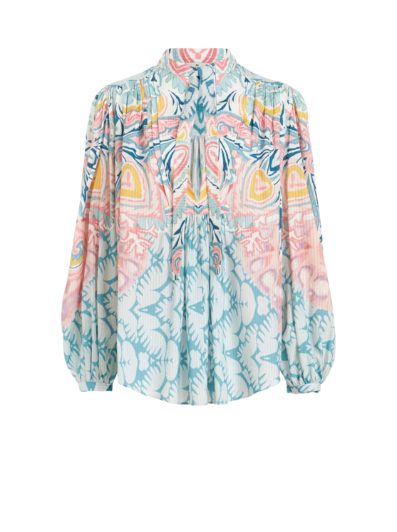 Etro Printed Cotton And Silk-blend Blouse In Light Blue