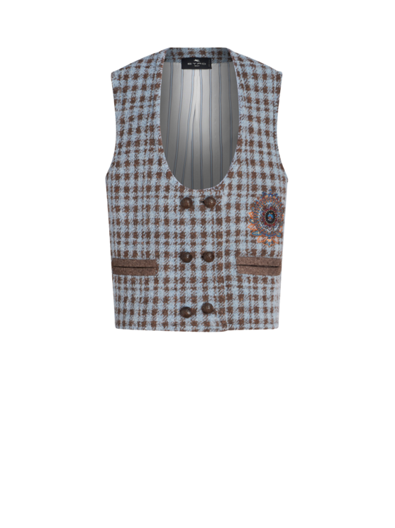 ETRO OVERSIZED HOUNDSTOOTH WAISTCOAT WITH EMBROIDERY