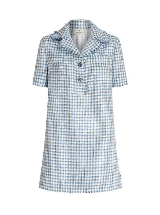 Etro Bouclé Mini Shirt Dress In Light Blue