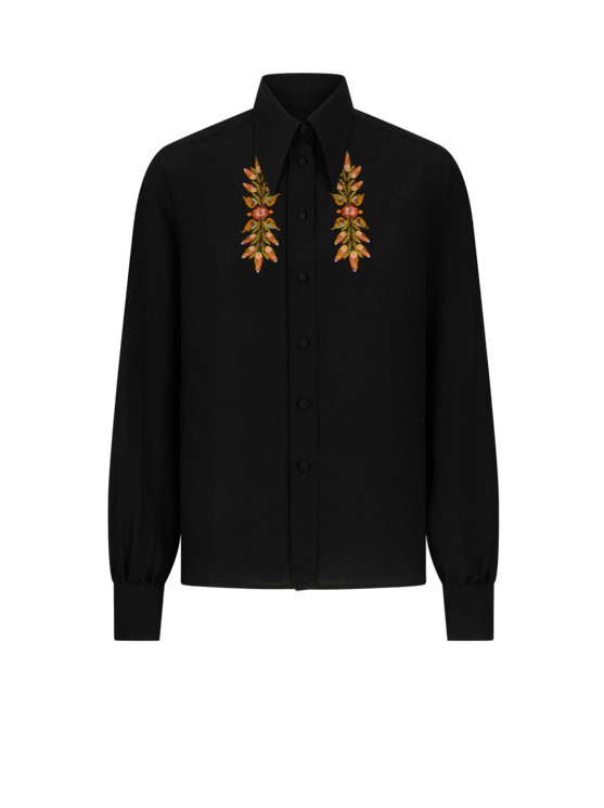 Etro Floral Foliage Embroidered Shirt In Black