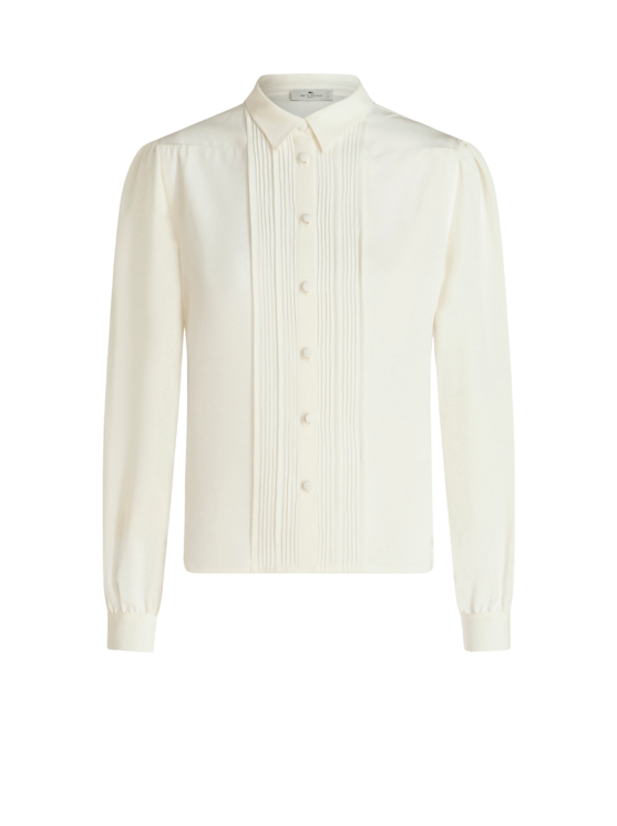 Etro Pleated Silk Shirt In White