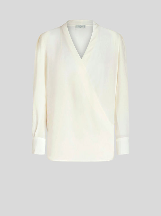 Shop Etro Silk Top With Crossover Detail In White