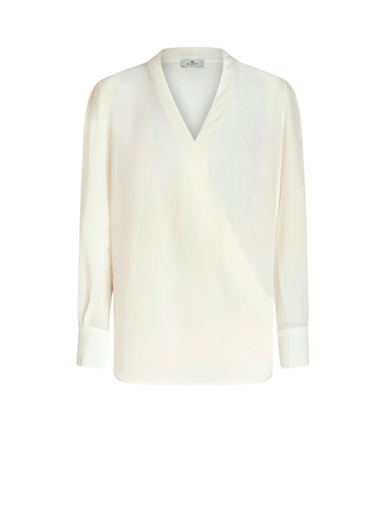 Etro Long-sleeve Silk Wrap Blouse In White