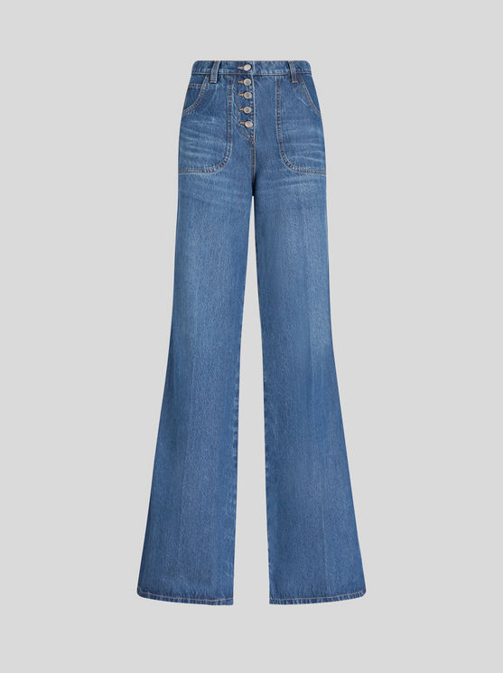 Shop Etro Flared Jeans With Embroidery In Navy Blue