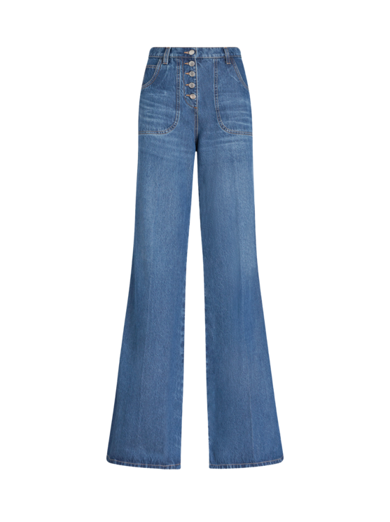 Shop Etro Flared Jeans With Embroidery In Navy Blue