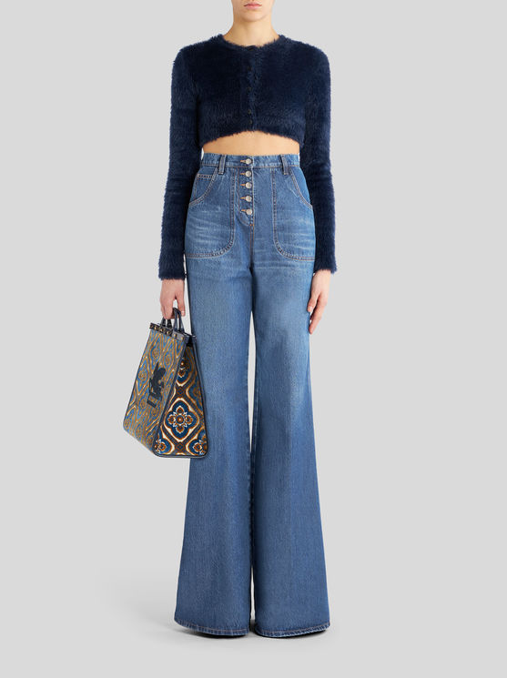 Shop Etro Flared Jeans With Embroidery In Navy Blue