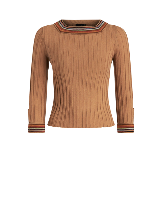 ETRO WOOL JUMPER WITH STRIPED NECK