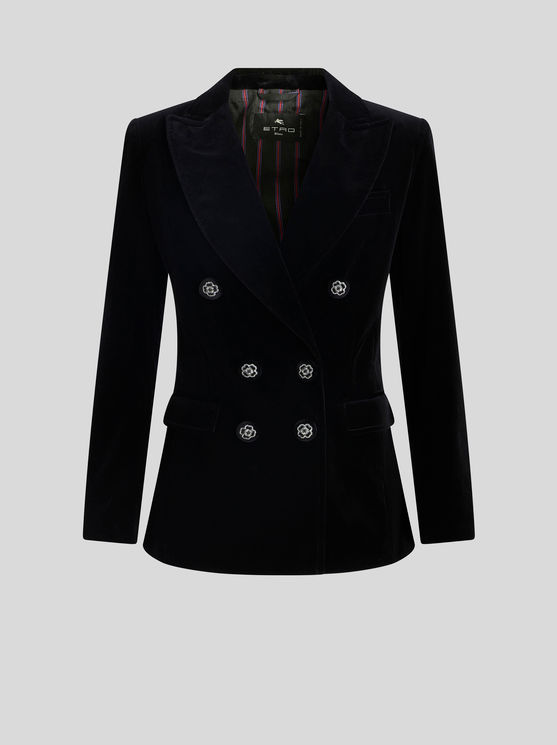 Shop Etro Double-breasted Velvet Jacket In Black