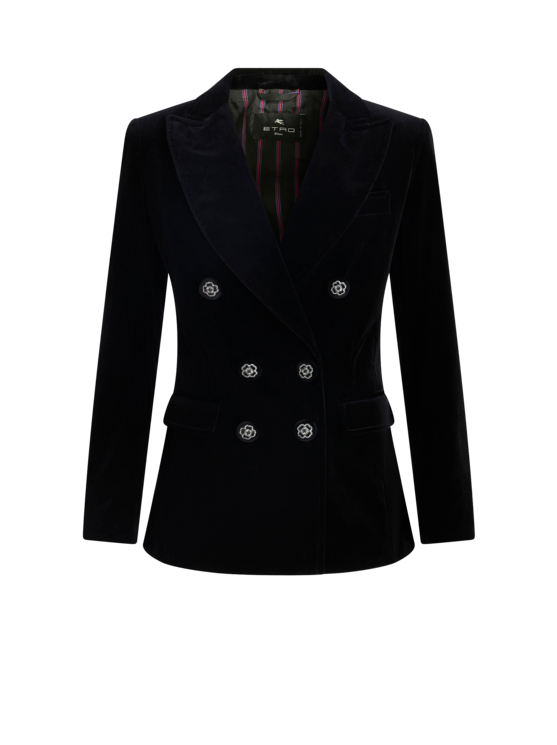 Shop Etro Double-breasted Velvet Jacket In Black