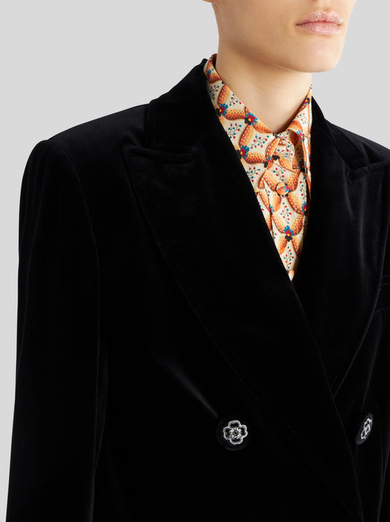 Shop Etro Double-breasted Velvet Jacket In Black