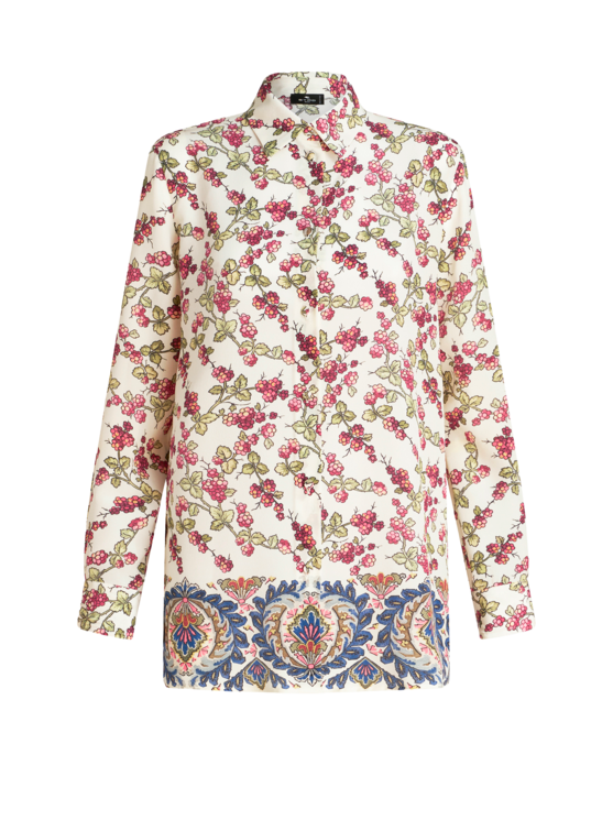 Etro Berry Border-print Tunic Silk Shirt In White