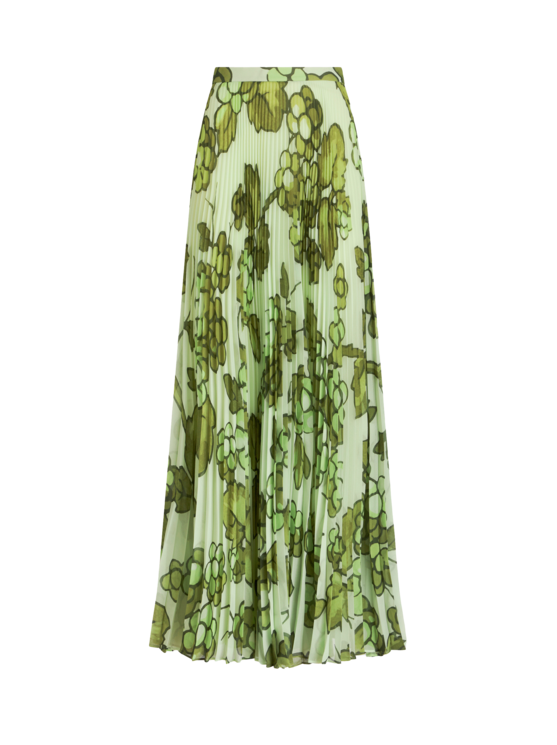 Etro Printed Pleated High-rise Maxi Skirt In Green