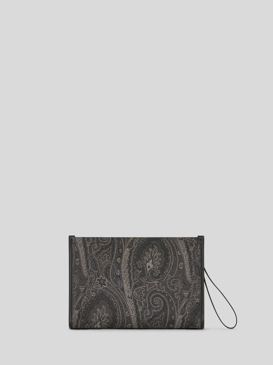 Shop Etro Large Paisley Pouch In Black