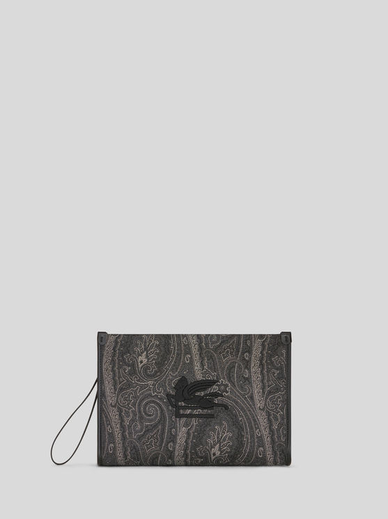 Shop Etro Large Paisley Pouch In Black