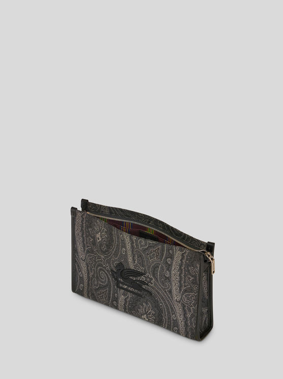 Shop Etro Large Paisley Pouch In Black