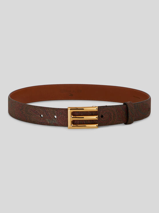 Etro Paisley Pattern Logo Belt In Red