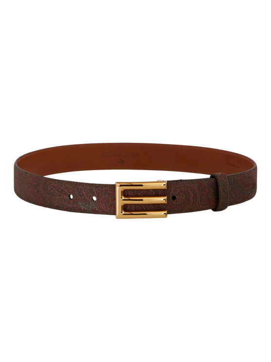 Etro Paisley Pattern Logo Belt In Red