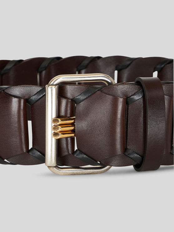 Shop Etro Woven Leather Belt In Brown