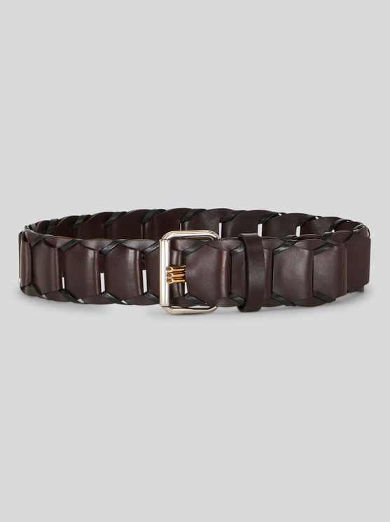 Shop Etro Woven Leather Belt In Brown