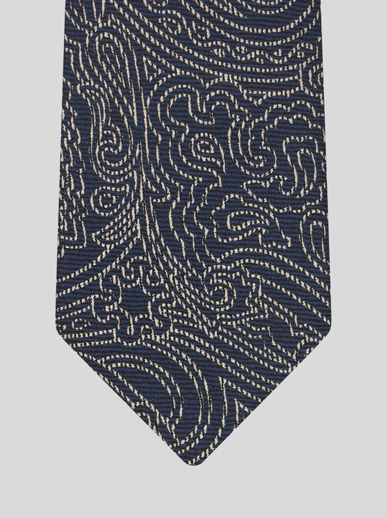 Shop Etro Silk Tie With Graphic Paisley Designs In Navy Blue