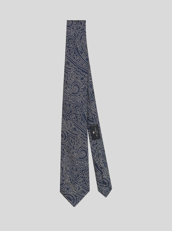 Shop Etro Silk Tie With Graphic Paisley Designs In Navy Blue