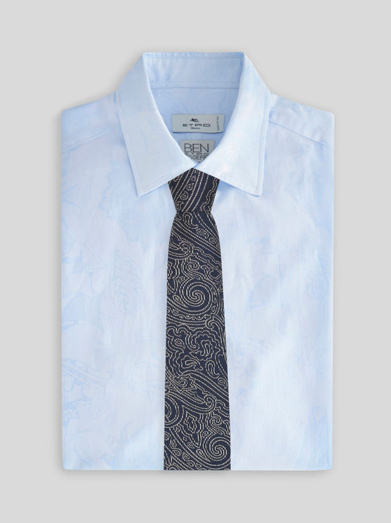 Shop Etro Silk Tie With Graphic Paisley Designs In Navy Blue