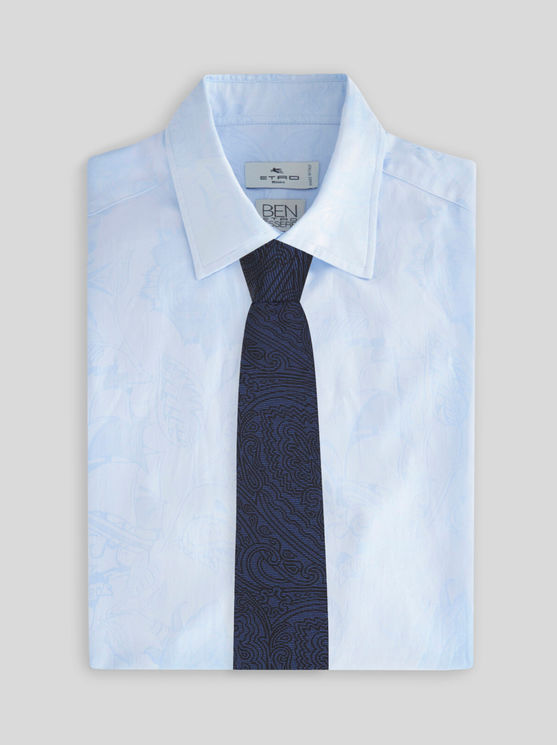 Shop Etro Silk Tie With Graphic Paisley Designs In Light Blue